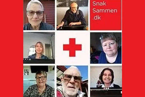 Collage von Porträts und einem roten Kreuz-Symbol.